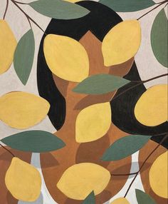 a painting with yellow and green leaves on it