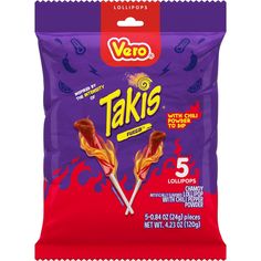 a bag of taki's with chopsticks on the front and in the back