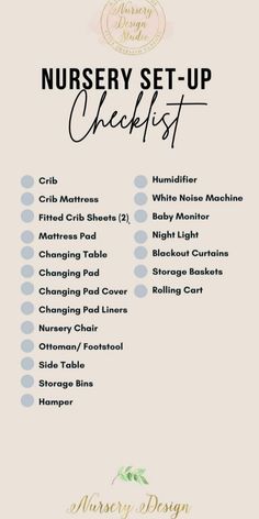 the nursery set up checklist is shown
