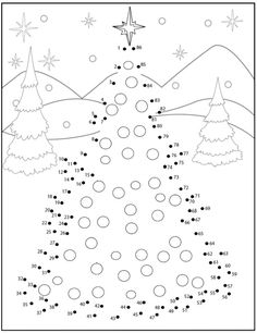 christmas tree dot to dot game for kids with numbers and stars on the top,