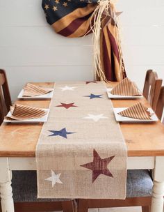 a patriotic table runner with stars on it