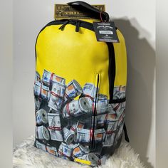 Introducing The Limited Edition Sprayground The Entrepreneur Backpack (Dlxv) In A Stylish Yellow Color. This Unisex-Adult Backpack Features A Money-Themed Pattern And Character, With A Zipper Closure And Vegan Leather Handle/Strap Material. The Backpack Is Made Of 100% Durable Water-Resistant Faux Leather Fabric With A Polyester Lining Material, Ensuring Both Style And Function. The Sprayground Backpack Is Perfect For Anyone Looking To Add A Touch Of Luxury To Their Wardrobe. The Bag Is Brand Ne Leather Backpack For Streetwear, Leather Streetwear Backpack, Leather Streetwear Standard Backpack, Luxury Streetwear Backpack, Black Panthera, Sprayground Backpack, Hunting Backpacks, Bunny Backpack, Black Men Fashion Swag