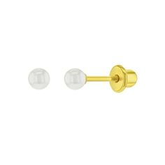 These classic baby earrings will go hand in hand with any of your little girl's outfits. They come with screw backs which provide further comfort and protection. Chic and totally adorable, a new pair of 3mm simulated pearl baby earrings are a sensational gift to give any newborn or young girl. Size: One Size.  Color: White.  Gender: female.  Age Group: infant. Baby Earrings, Baby Pearls, Screw Back Earrings, Baby Toddler, Gold Plate, Girl Outfits, Plating, Jewelry Earrings, Gold