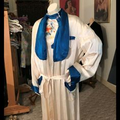 1940s Tokyo Silk Wwii Pajama Set. Comes With The Robe, Top, And Pants. Pants Will Need Elastic Redone In The Waist But Other Than That In Perfect Condition Silk Pajamas, Blue Cream, Women's Intimates, Pajama Set, 3 Piece, Tokyo, Pajamas, Elastic, Silk