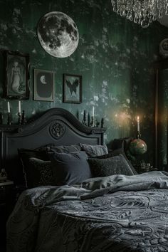 whimsy goth bedroom, goth bedrooms, dark bedrooms, dark bedroom, bedroom inspo, bedroom ideas, bedroom decor Goth Bedroom Decor, Whimsy Goth Bedroom, Dark Bedrooms, Moody Lighting, Baddie Apartment, Goth Bedroom, Dark Bedroom, Velvet Drapes