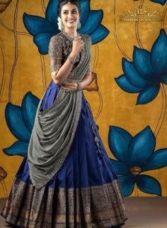 Pattu Lehenga, Engagement Dress For Bride, Lehenga Saree Design, Simple Lehenga, Bridal Sarees South Indian, Half Saree Lehenga, Indian Outfits Lehenga, Long Gown Design, Half Sarees