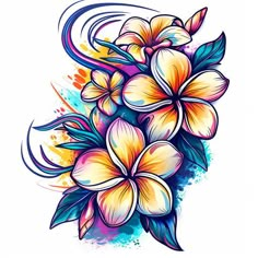 Detailed Plumeria Tattoo Kit Tropical Tattoos For Women, Plumeria Flower Tattoos, Flower Vine Tattoos, Plumeria Tattoo, Tropical Tattoo, Mandala Hand Tattoos, Mom Tattoo Designs