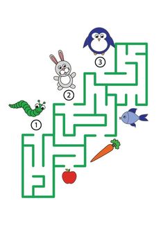 a maze with animals and an apple on it