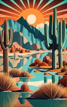 an image of a desert scene with cacti