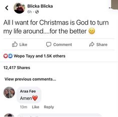 two tweets with the caption'all i want for christmas is god to turn my life around for the better '