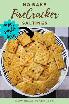 no bake firecracker saltine crackers on a plate with text overlay