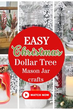 Mason Jar Christmas Crafts.  DIY Christmas Decor Ideas Using Dollar Tree Mason Jars Mason Jar Crafts Christmas, Mason Jar Crafts Diy Christmas, Jar Crafts Christmas, Holiday Mason Jar Crafts, Christmas Jars Decorations, Christmas Mason Jar Ideas, Jar Christmas Decorations, Diy Crafts Dollar Tree, Easy Mason Jar Crafts Diy