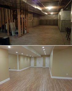 before and after pictures of an unfinished basement