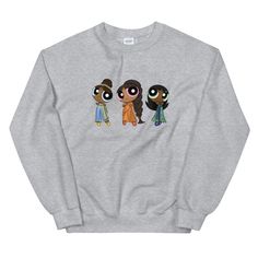 This is my interpretation of Desi Powerpuff girls! Blossom is wearing a sari, Bubbles is wearing a fancy pantsuit, and Buttercup is wearing a churidar. We grew up watching the same childhood characters and it's important to bring representation to the characters we love. This sweatshirt is perfect to rep your favorite childhood characters! A sturdy and warm sweatshirt bound to keep you warm in the colder months. A pre-shrunk, classic fit sweater that's made with air-jet spun yarn for a soft feel Powerpuff Girls Blossom, Childhood Characters, Girls Sweatshirt, Baby Nike, Brown Girl, Girl Sweatshirts, Churidar, Teenage Fashion Outfits, Powerpuff Girls