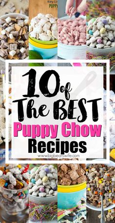 the best puppy chow recipe for dogs and puppies is in this roundup with text overlay that reads 10 of the best puppy chow recipes