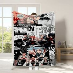 an image of a bed with many different pictures on the cover and pillowcases