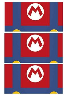 the mario bros logo is shown in red, blue and yellow boxes with circles around them