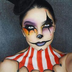 Circus Makeup, Makeup Zombie, Fantasy Make-up, Halloween Makeup Clown, Make Up Diy, Halloween Make-up Looks, Spooky Games, Joker Makeup, Halloween Circus