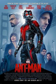 the poster for ant - man is shown in front of many other actors and characters