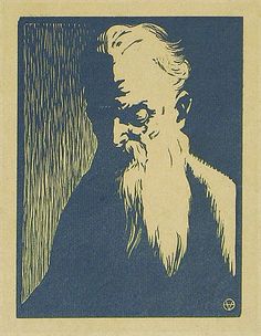 an old man with a long beard and glasses in front of a dark blue background