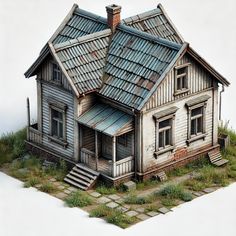 an old wooden house with a metal roof