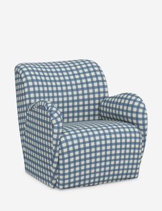 a blue and white checkered chair on a white background