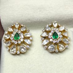 Product code: 191500 weight: 9.340 grams gemstone name: emerald gemstone weight: 0.70 ct (pear) diamond weight: 1.61 cts (uncut rosecut) + 0.85 ct (excellent deluxe rbc) closure: pushback dimensions: 22 mm x 20 mm Green Hand-set Diamond Earrings As Gift, Traditional Green Diamond Earrings For Formal Occasions, Traditional Green Diamond Earrings For Formal Events, Uncut Diamond Earrings, Jewellery Patterns, Antique Necklace Gold, Diamond Pendants Designs, Diamond Pendants, Gold Jewelry Simple