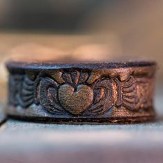 Claddagh in Dark Olive - Rustic and Main Three Year Anniversary Gift, Leather Rings, Purple Heart Wood, Irish Symbols, Ring Leather, Wood Wedding Ring, Silicone Ring, Irish Wedding, Leather Ring