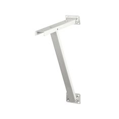 a white wall mounted shelf bracket with two brackets on the side and one arm up