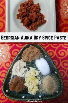 two pictures with different types of spices on them