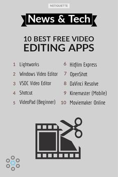 Infographic with a list of the best free video editing software. Video Editing Apps Free, Free Video Editing Website, Free Youtube Editing Apps, Free Editing Websites, Vlog Video Editing Apps, Best Free Video Editing Software, Best Video Making Apps, Free Video Editor, Professional Photography Editing Apps