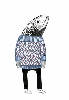 a drawing of a fish wearing a sweater