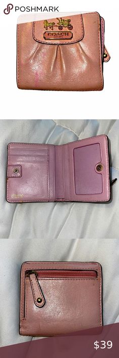 COACH small wallet! Small Leather Wallet, Small Wallet, Gold Hardware, Pink And Gold, Leather Wallet, Buy And Sell, Wallet, Plus Size