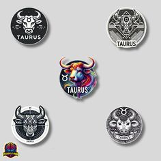 four different zodiac signs are shown in the shape of magnets on a gray background