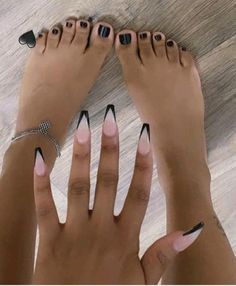 Black Acrylic Toes, Acrylic Nails And Toes Matching Ideas, Black Acrylic Toe Nails, Nails And Toes Matching Ideas, Acrylic Nails And Toes, Matching Nail And Toe Sets, Matching Nails And Toes, Nails And Toes Matching, Black Toe Nails