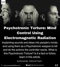 an ad for psychic torture mind control using electronic radiation, including the image of two men covering their eyes