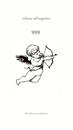 an angel with a bow and arrow in it's hand is flying through the air