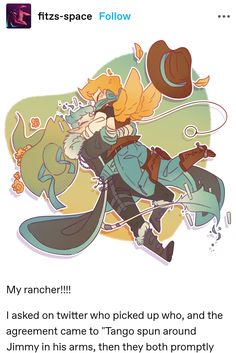 an image of a man flying through the air with a hat on his head and text that reads, my rancher