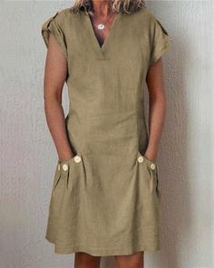 Summer Short Dresses, Dresses Linen, Casual Mini Dress, Plus Size Summer Dresses, Causal Dresses, Linen Summer, Mini Robes, Linen Casual, Trendy Fashion Outfits