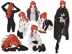 some anime characters with red hair and black clothes