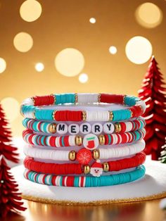 6pcs/Set Christmas Style Colorful Soft Clay & CCB Beaded Bracelet Set, Trendy Gift For Women Multicolor Fashionable        Women Fashion Jewelry, size features are:Bust: ,Length: ,Sleeve Length: Clay Bead Storage, Cute Clay Bracelets Ideas, Christmas Beaded Bracelets Ideas, Christmas Theme Bracelets, New Years Bracelets, Christmas Bracelets Clay Beads, Cute Christmas Bracelets, Christmas Clay Bracelets, Christmas Bracelets Ideas