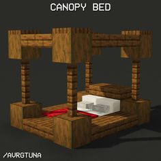 an image of a bed made out of wood and bricks with the text canopy bed above it