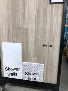 the shower walls are labeled with different types of tile and flooring options to choose from