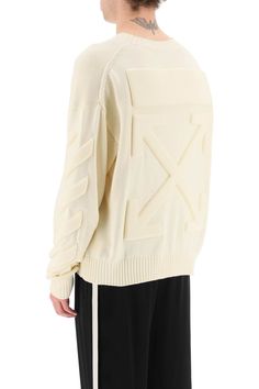 100% Cotton | Off-White Men's Cream Sweater With Embossed Detailing | SS23 Cream Knitwear, Mood Inspiration, Italian Fashion Brands, Off White Mens, Men Cream, Latest Fashion Design, White Crew Neck, Cream Sweater, White Brand