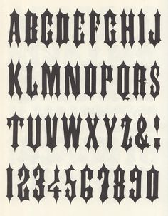 an old fashioned type of alphabet with black letters and numbers on white paper, all in gothic style