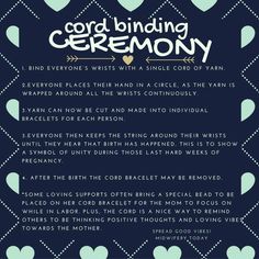 a poem written in white and blue with hearts on it that says, cord binding ceremony