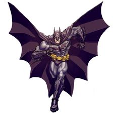 a drawing of batman flying through the air with his bat extended and yellow belt around his waist