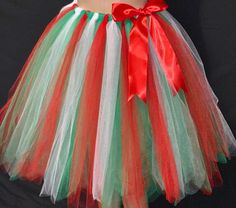 "Lengths Above knee 12\"-14\" Knee length 22\"-24\" Made with the holiday season in mind, this beautiful well crafted Multi color tutu is Handmade from 100% Polyester High Quality Tulle. Soft, Comfortable 1 inch Elastic Waistband. Lightweight and fun to wear. Can be Used as Casual or Formal Wear. Available in your favorite colors as well, please leave a note with your color choices in the message box provided. Thanks" Gold Tree Skirt, Rustic Tree Skirt, Tulle Christmas Trees, Pink Xmas Tree, Girl Christmas Card, Mesh Christmas Tree, Tutu En Tulle, Red Tulle Skirt, Tulle Crafts