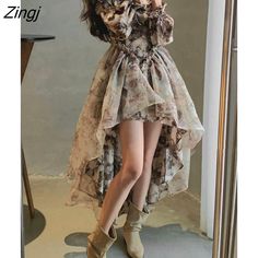 Fairy Dresses For Women, Korean Princess, Floral Evening Dresses, Floral Fairy, Midi Party Dress, Fairy Dresses, Puff Dress, Casual Party Dresses, Princess Dresses