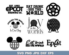 mickey mouse svg bundle with the words eat drink and see the world